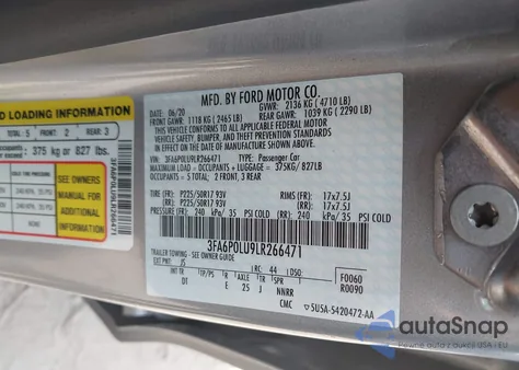 2020 Ford Fusion Hybrid Se from USA, damaged, VIN 3FA6P0LU9LR266471